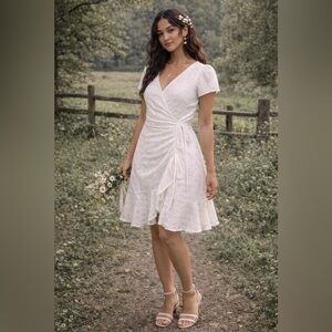 Bardot White eyelet Lace Midi Dress size medium boho ethereal vintage vibes